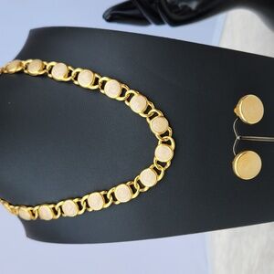 Vintage Monet gold-tone disk 17 in Necklace and clip-on earrings set.